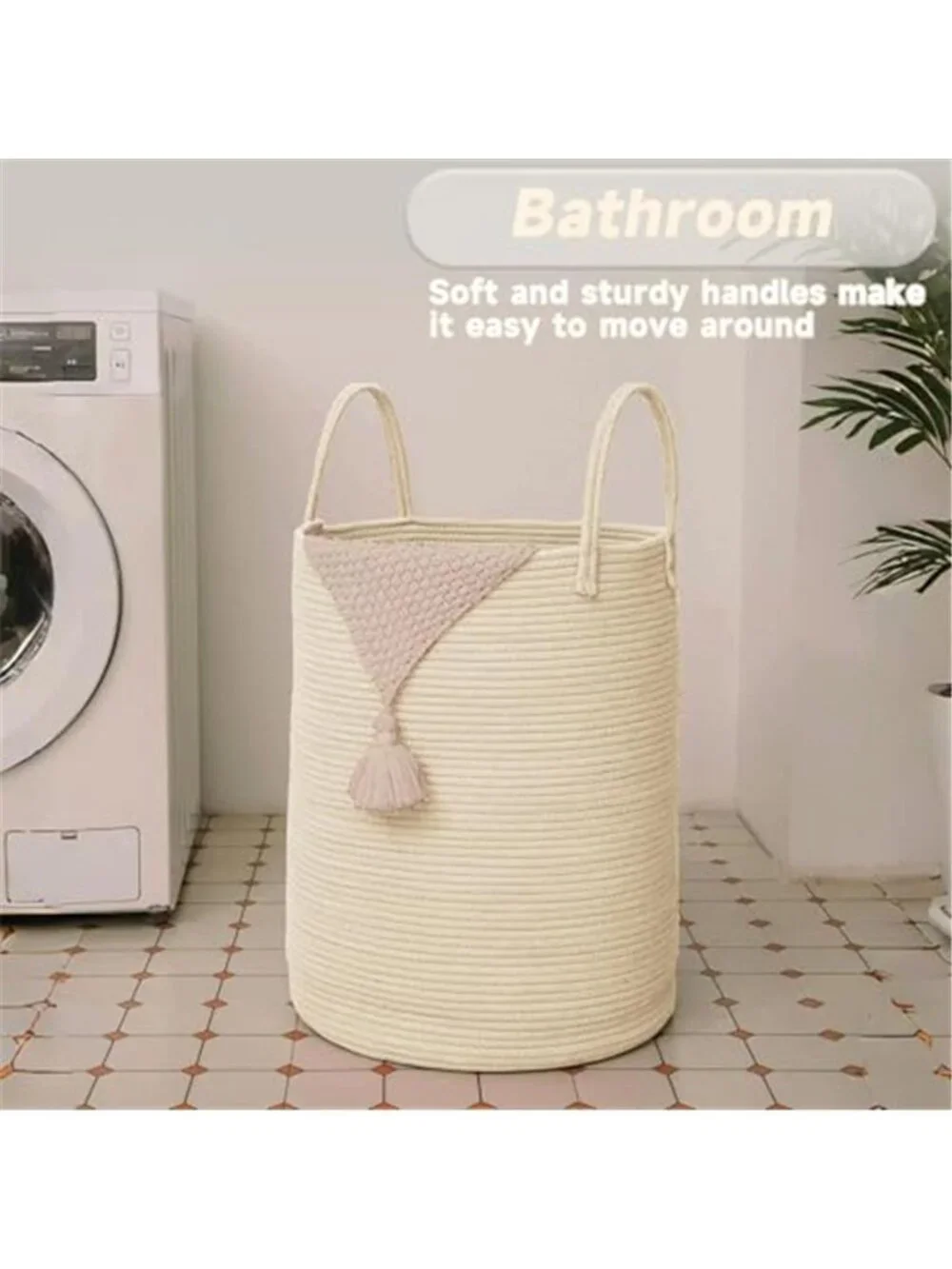 New 60L Cotton Rope Laundry Basket Hamper, Beige